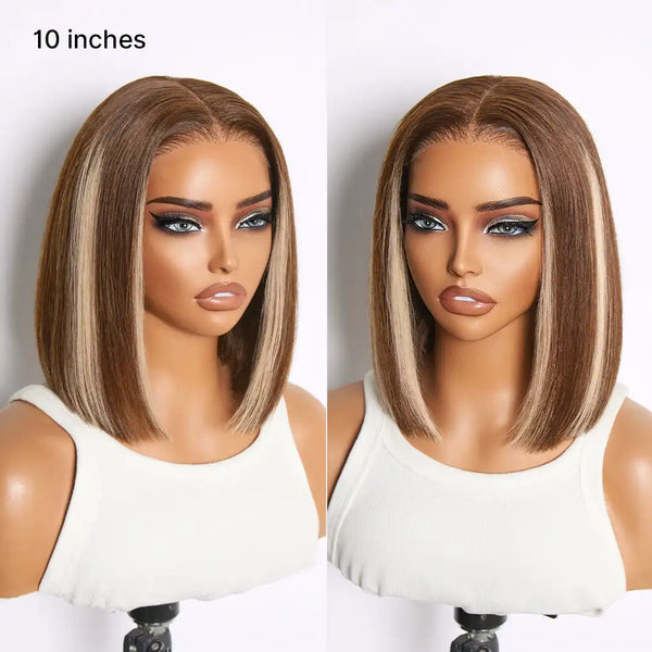 Ash Blonde Highlight Glueless 5x5 HD Closure Lace Bob Wig Pre-Cut Lace Flexi-Fit Drawstring Cap