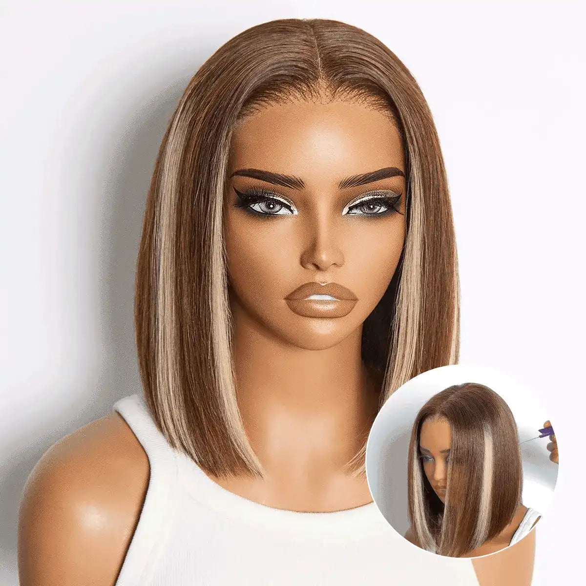 Ash Blonde Highlight Glueless 5x5 HD Closure Lace Bob Wig Pre-Cut Lace Flexi-Fit Drawstring Cap Main image