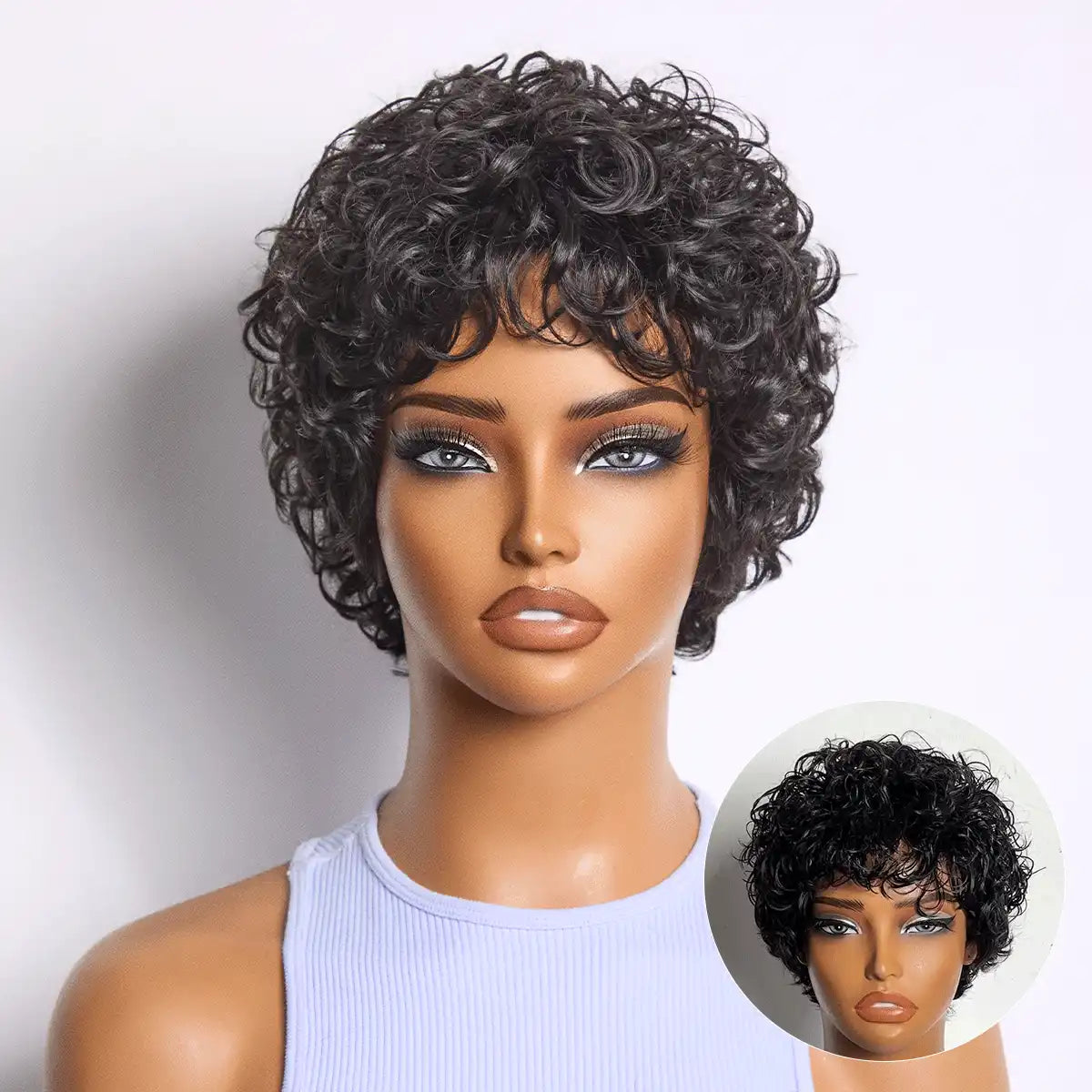 Throw On & Go Natural Black Big Curly Glueless Short Wig Ultra Comfort Cotton Cap Hair Loss Friendly Wig Main image
