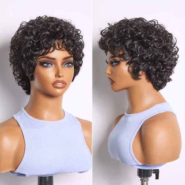 Throw On & Go Natural Black Big Curly Glueless Short Wig Ultra Comfort Cotton Cap Hair Loss Friendly Wig