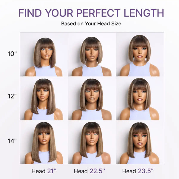 Beginner Friendly Honey Blonde Highlight Yaki Blunt Cut Bob Glueless Minimalist Lace Bob Wig with Bangs