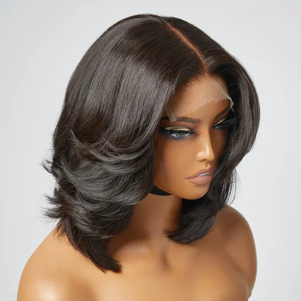 Natural Black Handcraft Layered 5x5 Closure HD Lace Glueless Short Wig Secondary image