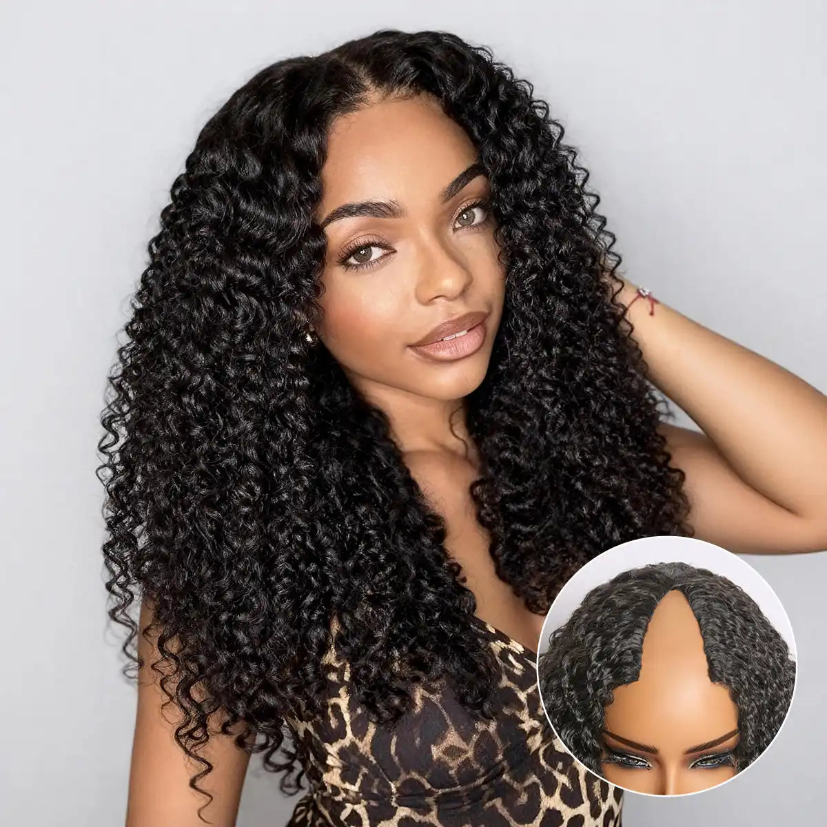 True Scalp Burmese Curly V Part Glueless Human Hair Wig Flexi-Fit Drawstring Main image
