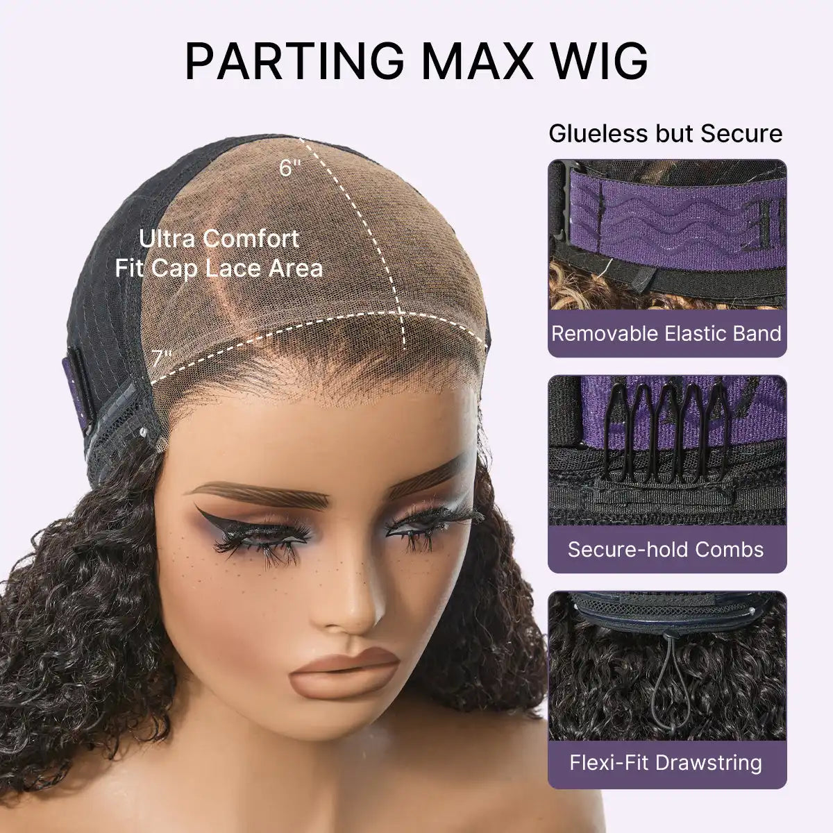 180% Density Kinky Curly PartingMax Glueless 7x6 Closure HD Lace Wig Pre-Cut Lace Flexi-Fit Drawstring Cap