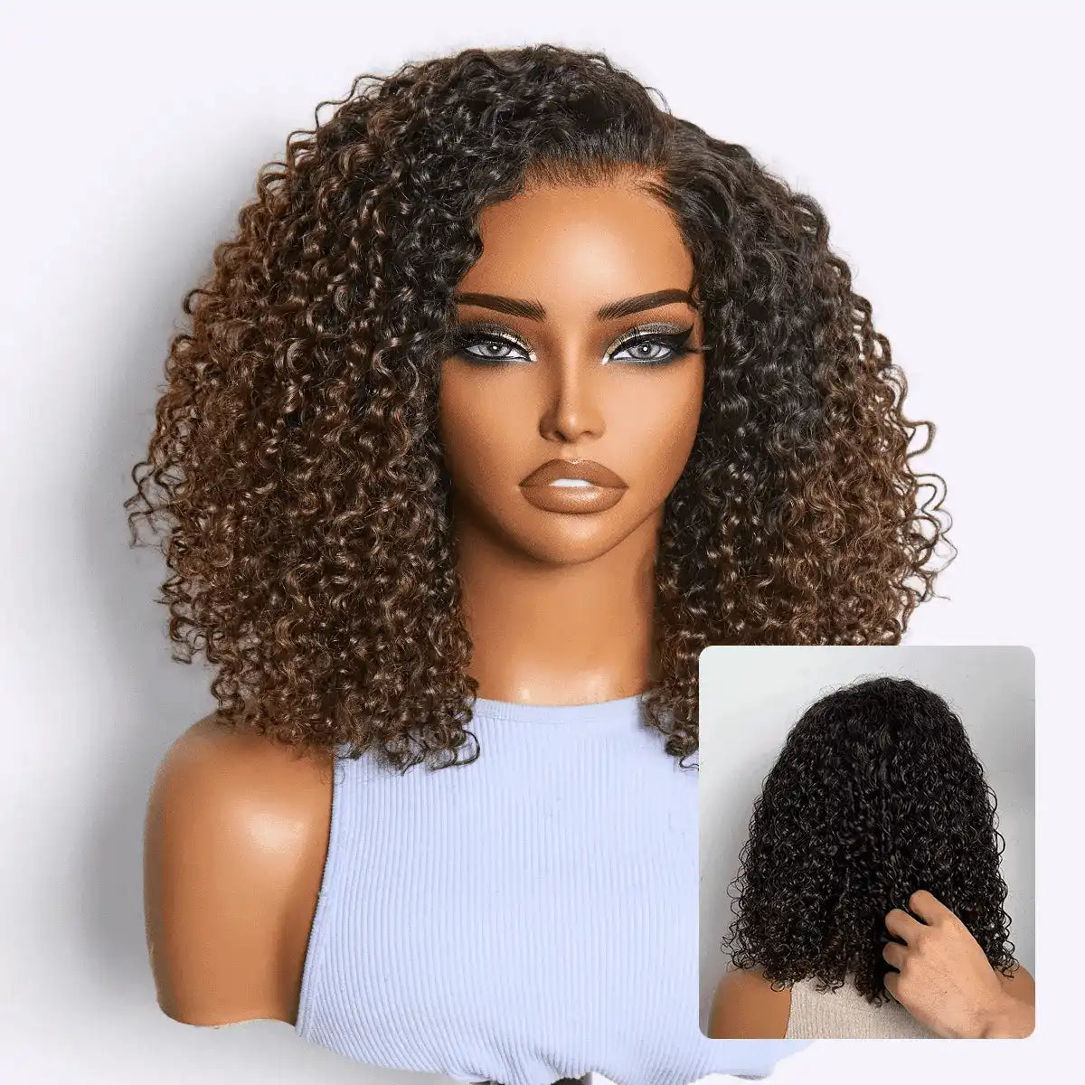 Wear & Go Ombre Brown Fluffy Curly 180% Density Glueless 5x5 Closure HD Lace Wig Pre-Cut Lace Main image