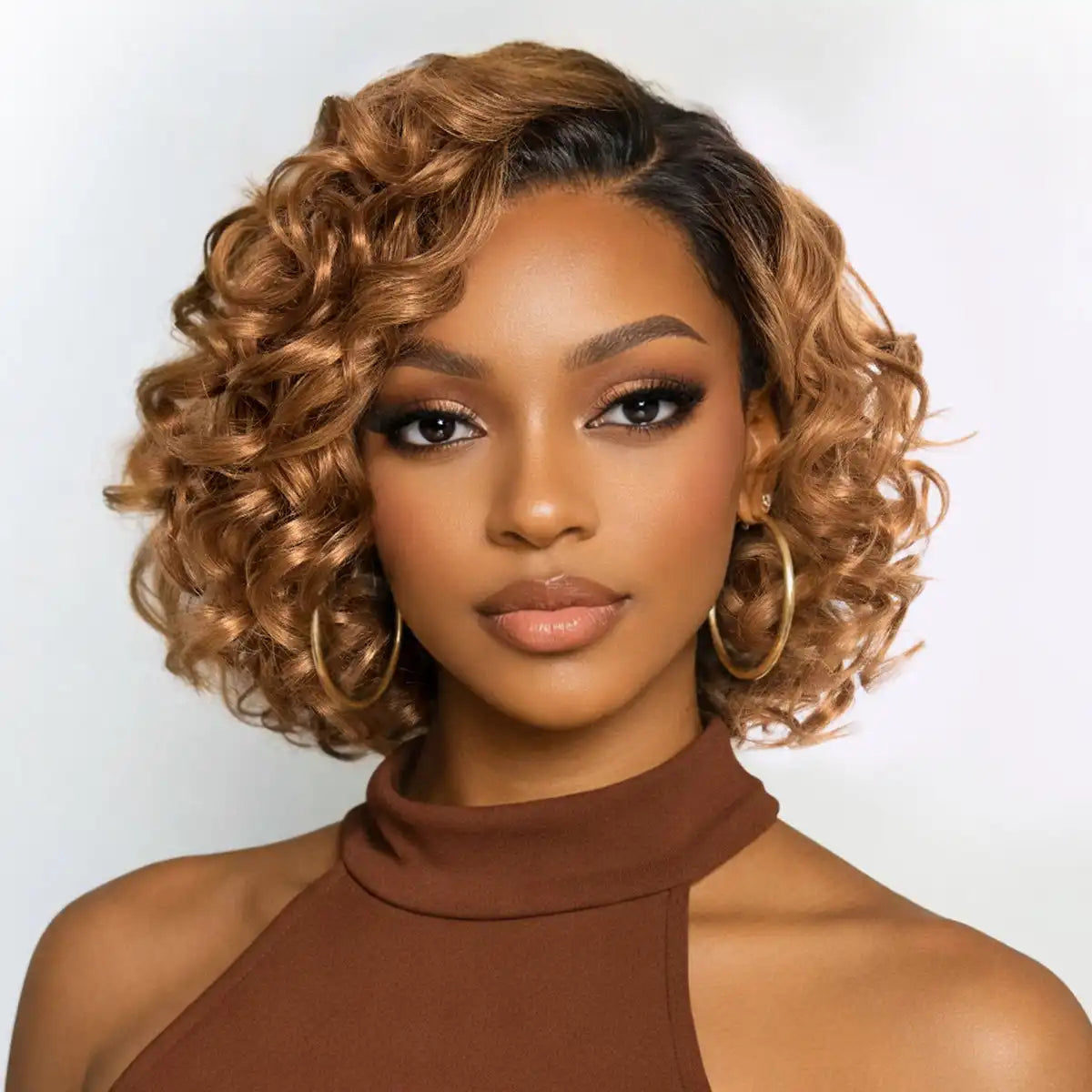 Dark Root Ombre Brown Mature Bouncy Loose Wave Glueless Minimalist HD Lace Wig Ready to Go Secondary image