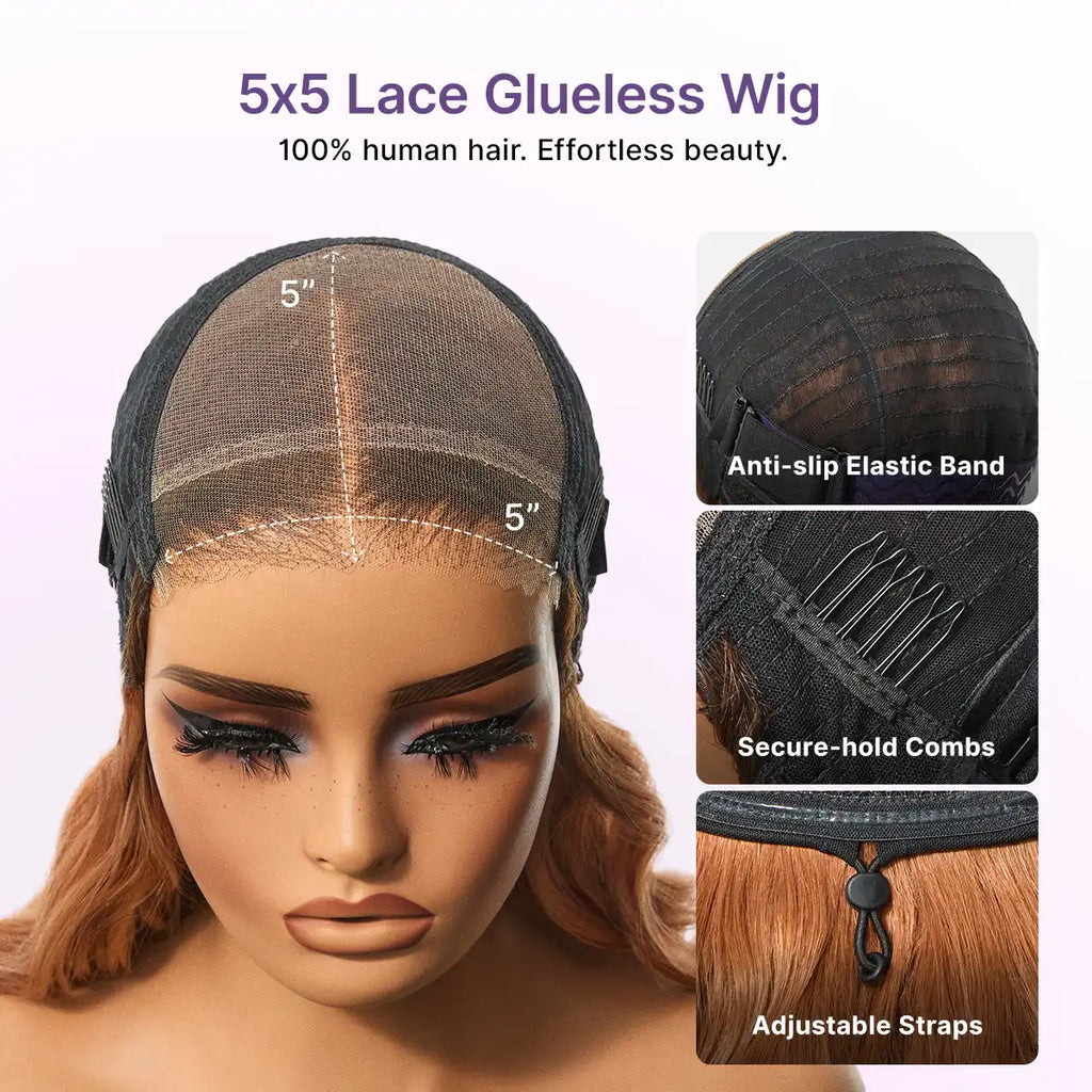 Ombre Ginger Loose Wave 180% Density Glueless 5x5 Closure HD Lace Wig Pre-Cut Lace Flexi-Fit Drawstring
