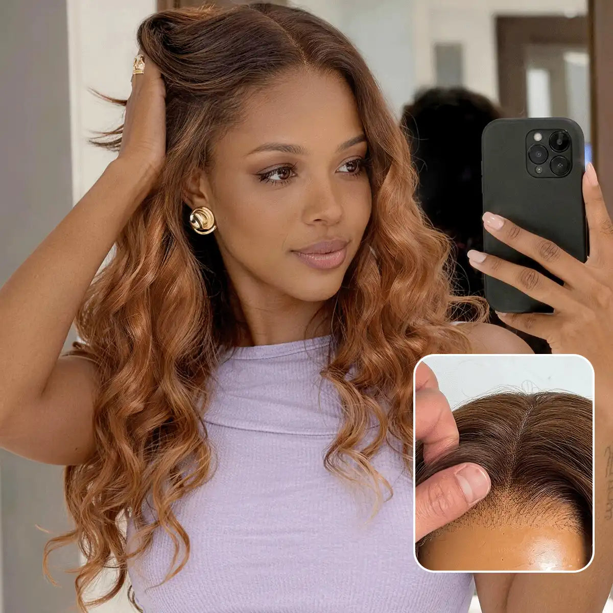 Ombre Ginger Loose Wave 180% Density Glueless 5x5 Closure HD Lace Wig Pre-Cut Lace Flexi-Fit Drawstring Secondary image