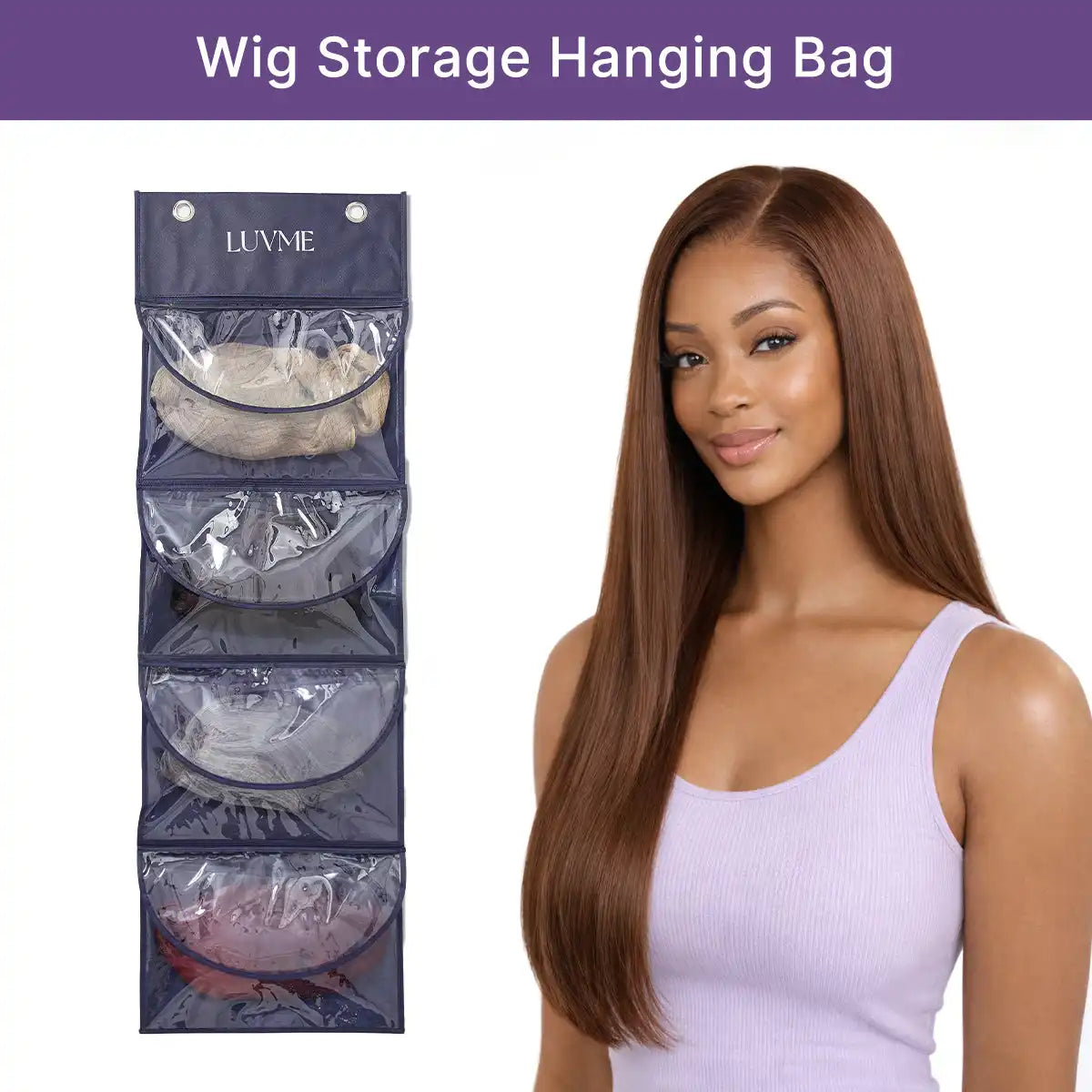 LUVME 4-Pack Purple Wig Storage Bags, Dust-Proof Hair Extension Carriers Secondary image
