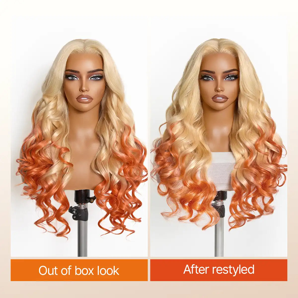 613 Blonde to Ginger Ombre Body Wave Glueless Ear-to-ear 13x4 HD Lace Front Wig Pre-Cut Lace Flexi-Fit Drawstring Cap