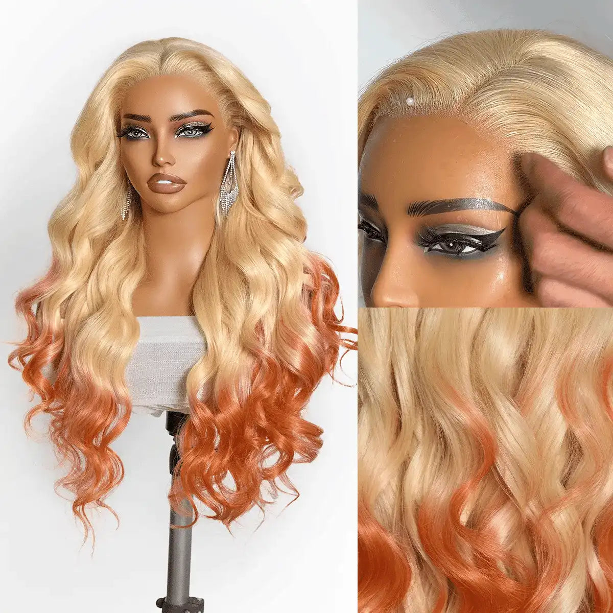 613 Blonde to Ginger Ombre Body Wave Glueless Ear-to-ear 13x4 HD Lace Front Wig Pre-Cut Lace Flexi-Fit Drawstring Cap Main image