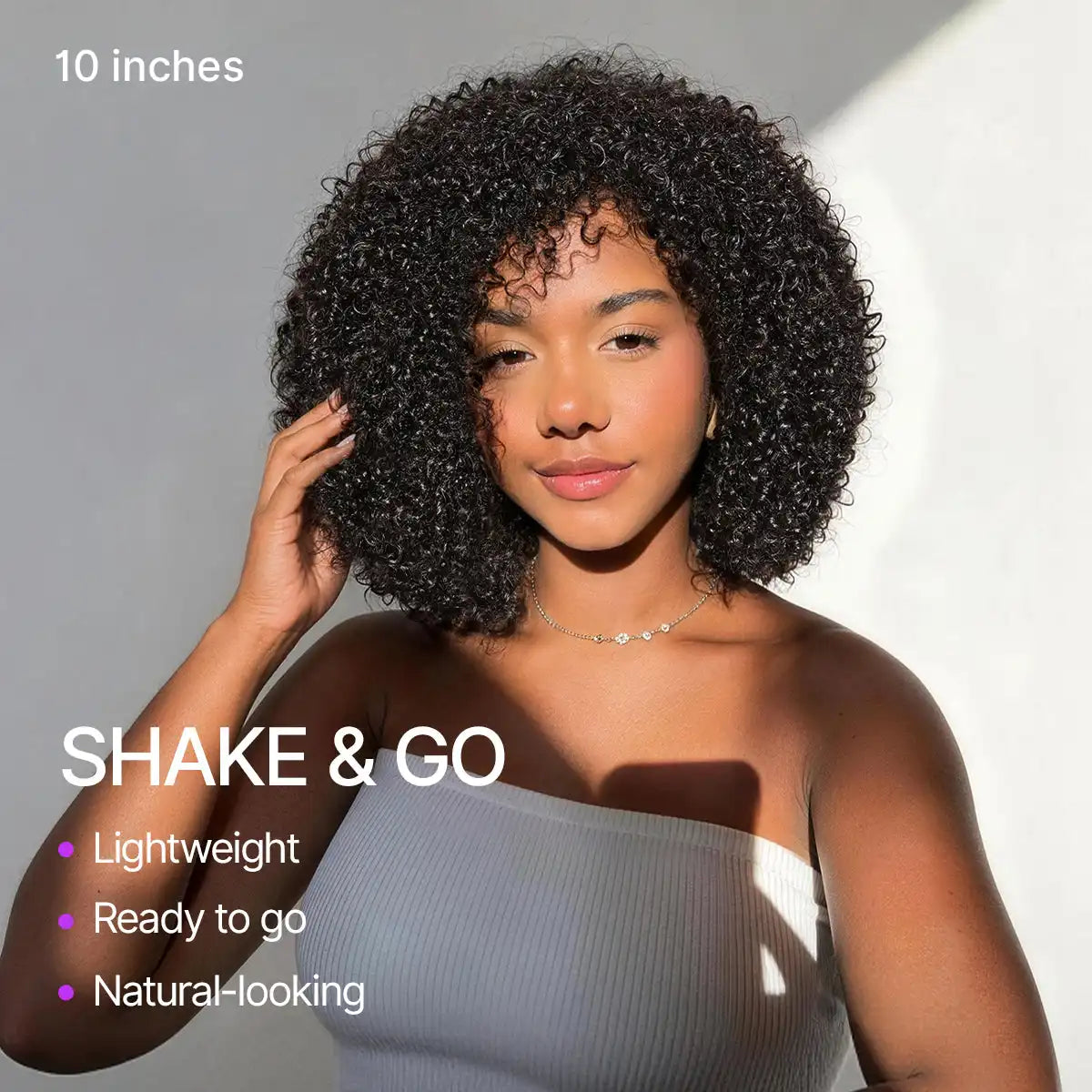 Throw On & Go 200% Density Natural Black Afro Curly No Lace Glueless Short Wig Secondary image