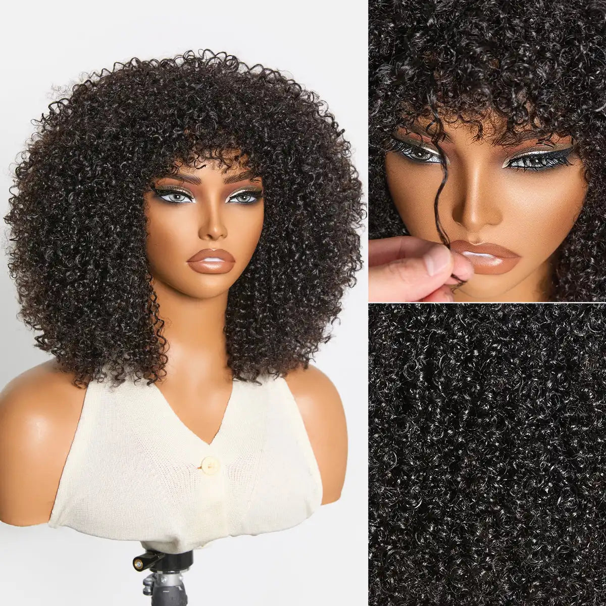 Throw On & Go 200% Density Natural Black Afro Curly No Lace Glueless Short Wig Main image