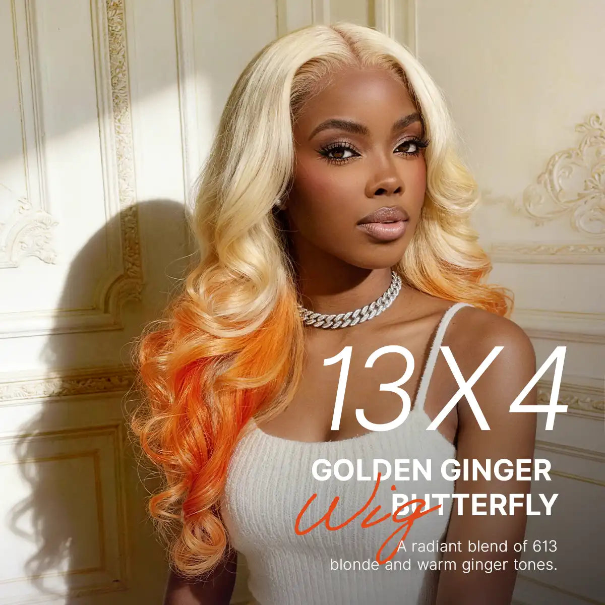 613 Blonde to Ginger Ombre Body Wave Glueless Ear-to-ear 13x4 HD Lace Front Wig Pre-Cut Lace Flexi-Fit Drawstring Cap Secondary image
