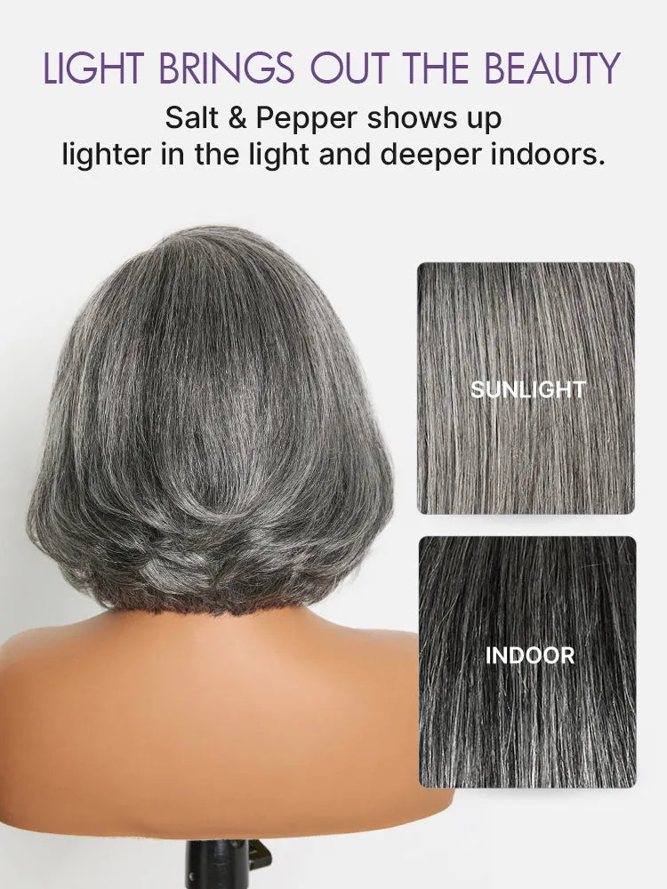 Boss Vibe Salt & Pepper Layered Bob Glueless Pre-Cut Minimalist HD Lace Grey Wig