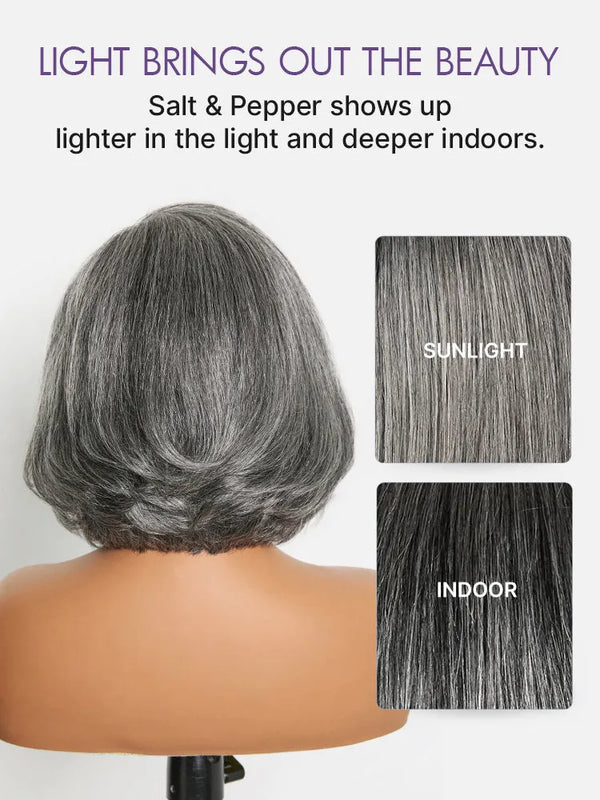 Boss Vibe Salt & Pepper Layered Bob Glueless Pre-Cut Minimalist HD Lace Grey Wig