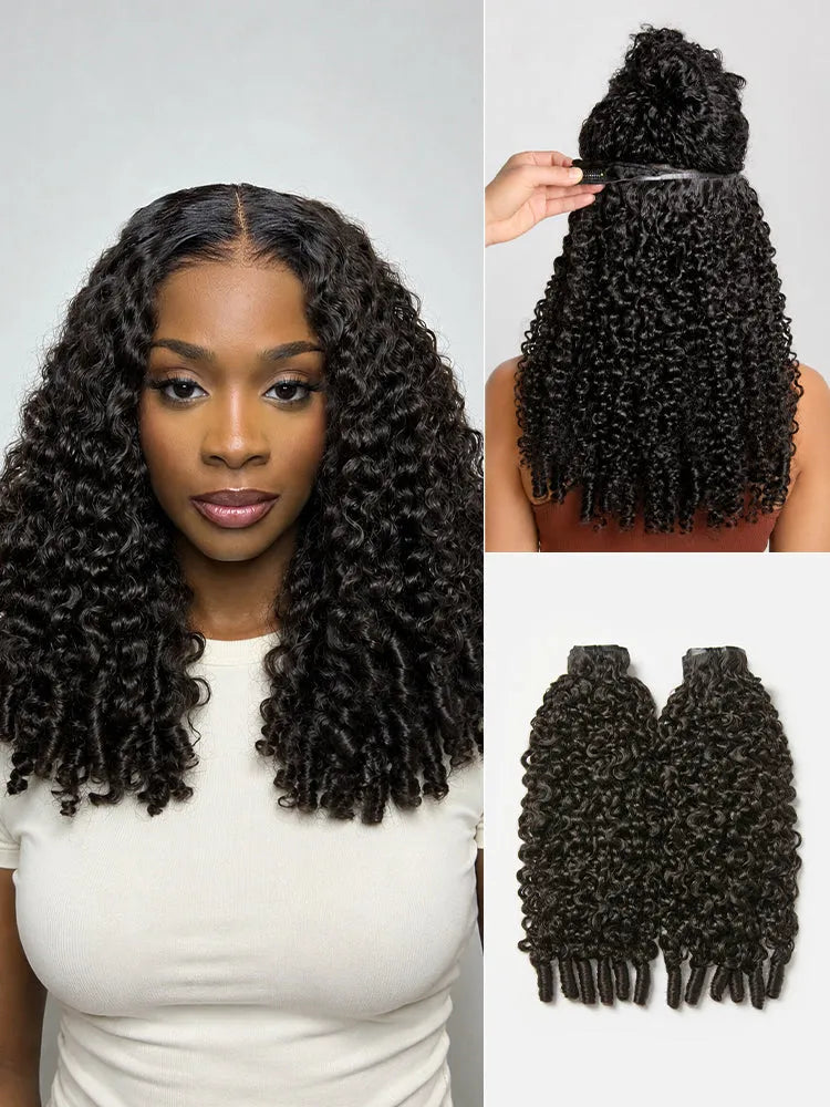 Burmese Curly Finger Coil Ends Seamless Clip in Extensions Real Human Hair Pieces 135g 9pcs / 7pcs with Free Gift Main image