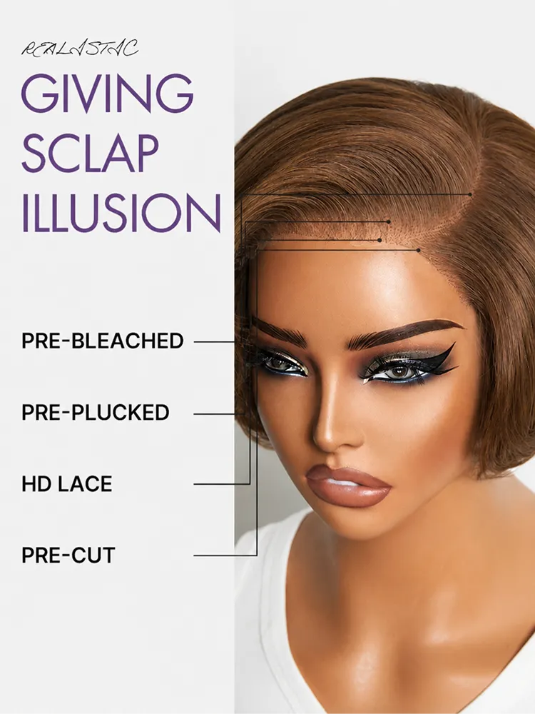 Chestnut Brown Elegant Glueless Minimalist HD Lace Short Pixie Cut Wig with Bangs