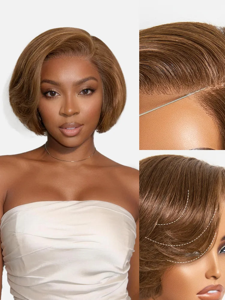 Chestnut Brown Elegant Glueless Minimalist HD Lace Short Pixie Cut Wig with Bangs Main image