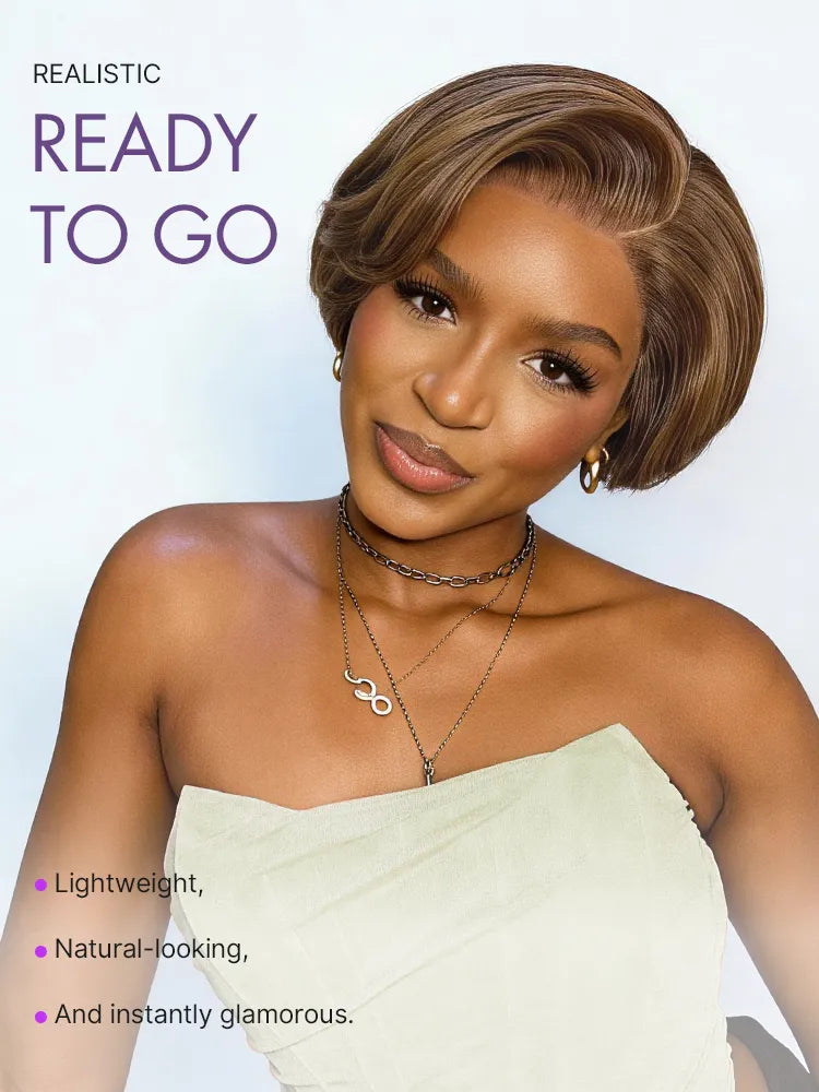 Chestnut Brown Elegant Glueless Minimalist HD Lace Short Pixie Cut Wig with Bangs Secondary image