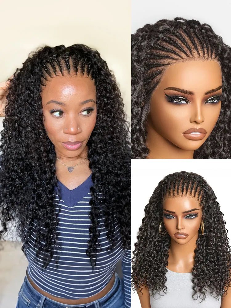 Readitress™ Knotless Fulani Braids Deep Wave Glueless Ear-to-ear 13x4 Frontal HD Lace Wig Human Hair Main image