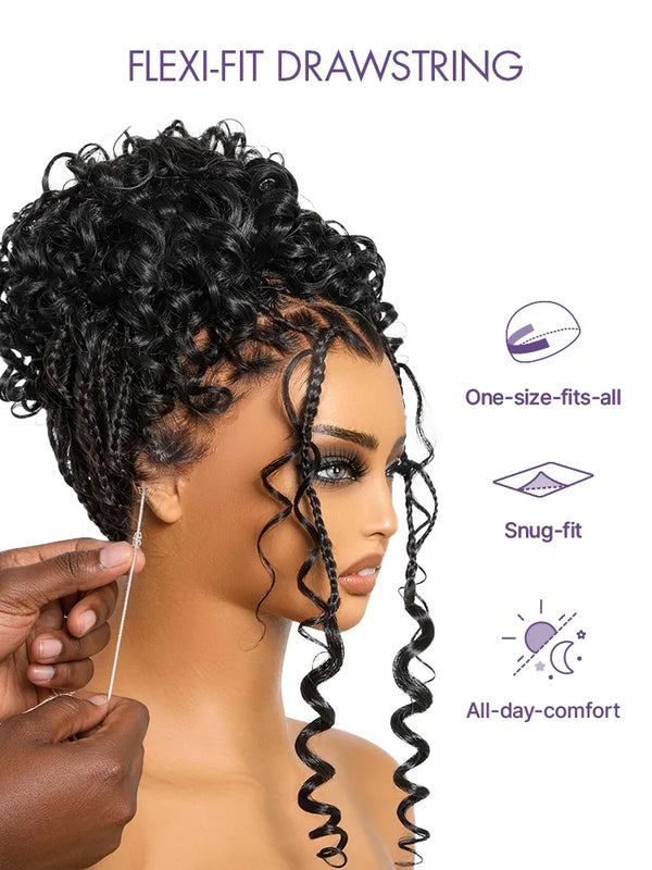 OwnScalp™ HD Full Lace Knotless Boho Curls Braided Bob Pre-Cut Lace Wig Flexi Fit Invisi Drawstring Cap