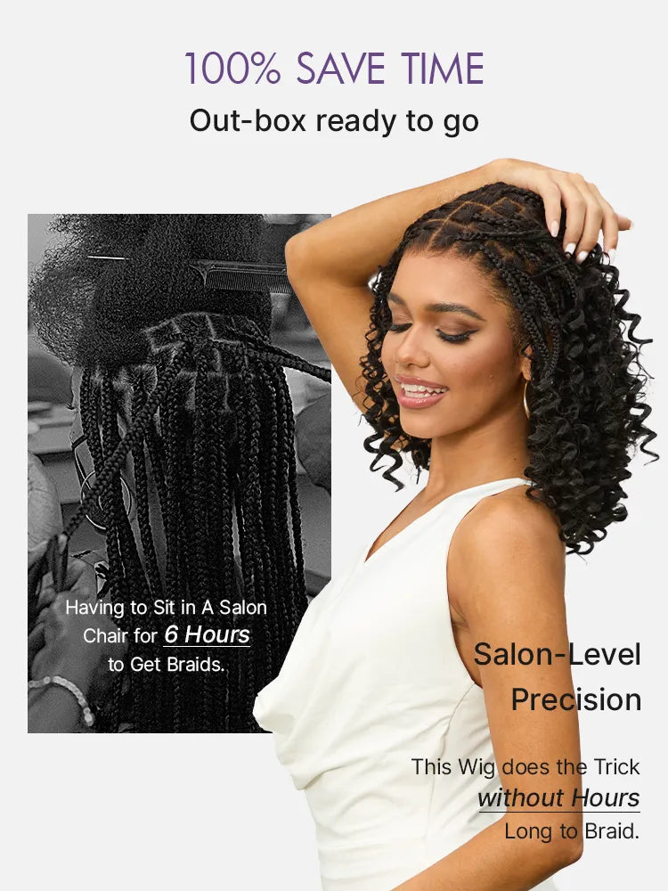 OwnScalp™ HD Full Lace Knotless Boho Curls Braided Bob Pre-Cut Lace Wig Flexi Fit Invisi Drawstring Cap
