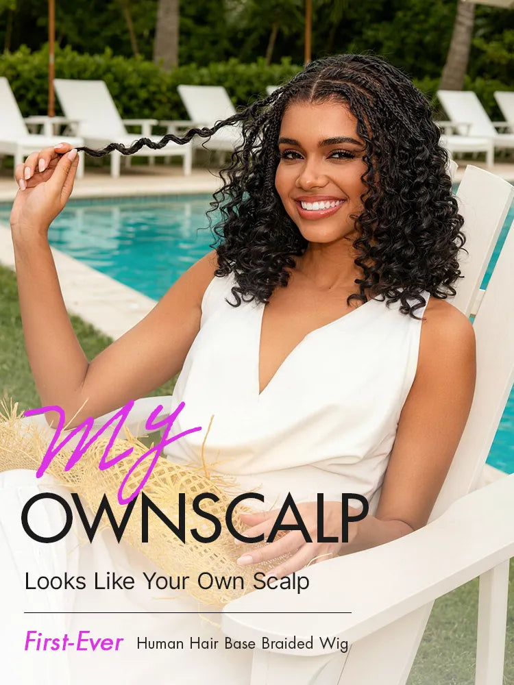 OwnScalp™ HD Full Lace Knotless Boho Curls Braided Bob Pre-Cut Lace Wig Flexi Fit Invisi Drawstring Cap