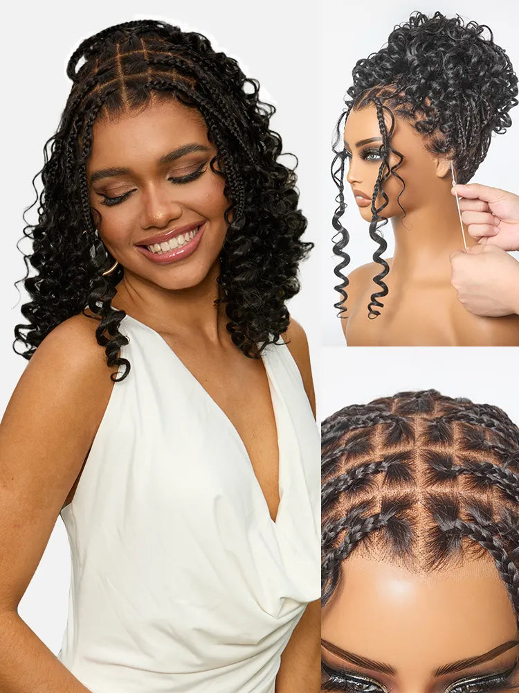 OwnScalp™ HD Full Lace Knotless Boho Curls Braided Bob Pre-Cut Lace Wig Flexi Fit Invisi Drawstring Cap Main image