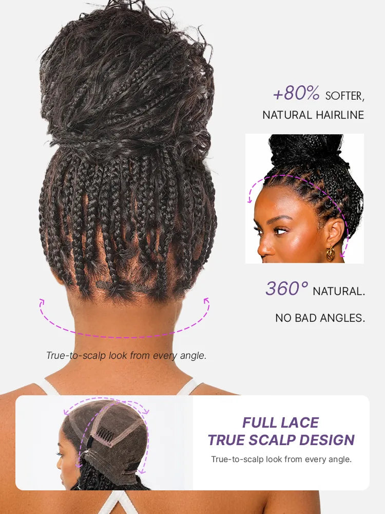 OwnScalp™  Light Weight Flexi-Fit Invisi Drawstring Cap Full Lace Knotless Boho Curls Braided Long Wig Super Natural Scalp Pre-Cut Lace