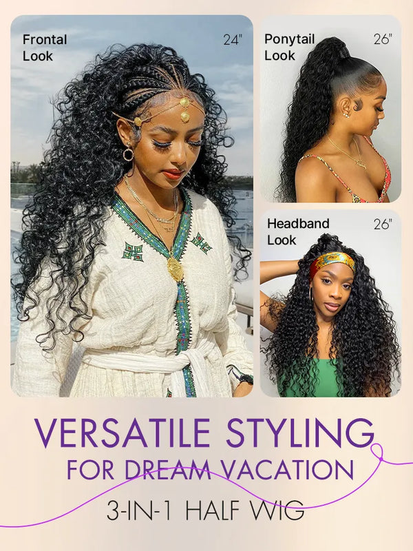 Luvme Too Easy Texture™ 3-In-1 Half Wig 180% Density Water Wave Glueless Flexi-Fit Drawstring Wig