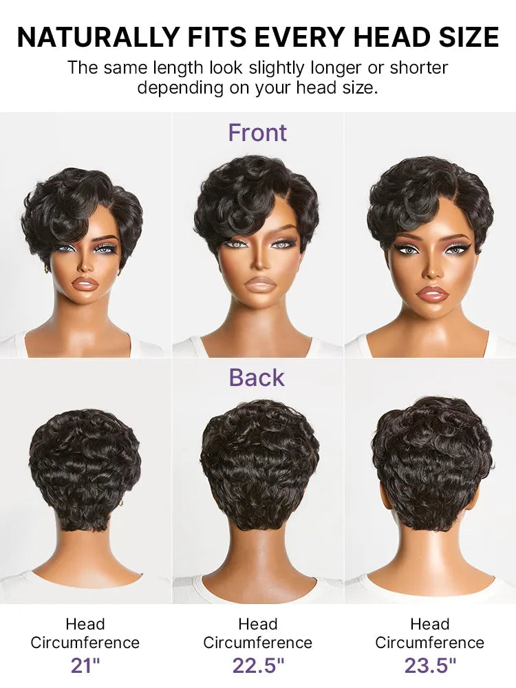 Beginner Friendly Natural Black Lightweight Roll Curl Glueless Minimalist HD Lace Short Pixie Cut Wig Pre Cut Lace