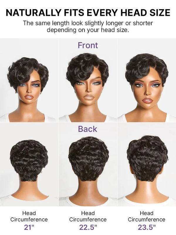 Beginner Friendly Natural Black Lightweight Roll Curl Glueless Minimalist HD Lace Short Pixie Cut Wig Pre Cut Lace