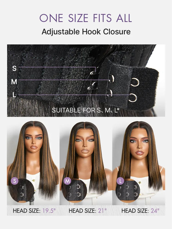 Luvme All-Day Comfort Black with Honey Blonde Highlights Yaki Straight 7x6 Closure HD Lace Glueless Wig Pre-Cut Lace