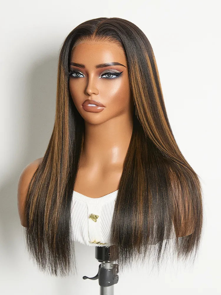 Luvme All-Day Comfort Black with Honey Blonde Highlights Yaki Straight 7x6 Closure HD Lace Glueless Wig Pre-Cut Lace Main image