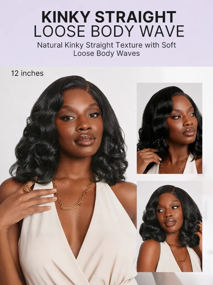 180% Density Effortless Natural Black Kinky Straight 5x5 HD Lace Loose Wave Wig Pre-cut Lace Secondary image