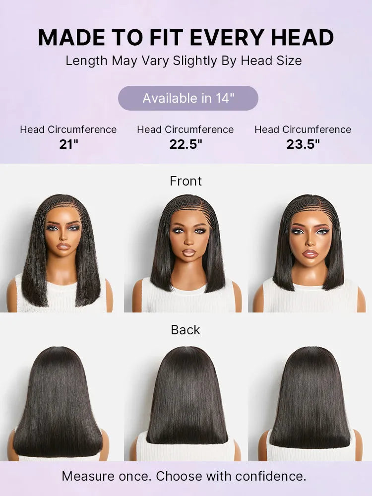 Side-Parted Fulani Braids Straight 13x4 Frontal Lace Bob Wig Pre-cut Lace