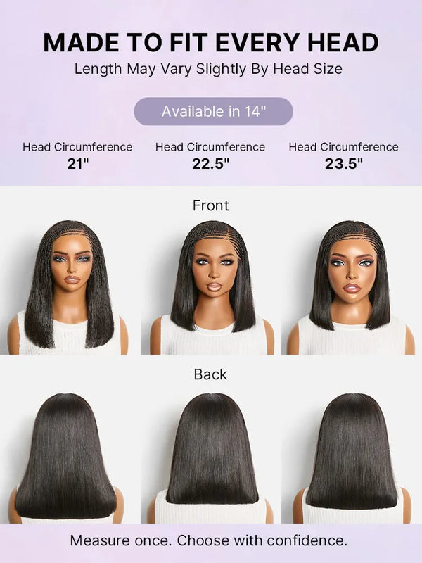 Side-Parted Fulani Braids Straight 13x4 Frontal Lace Bob Wig Pre-cut Lace