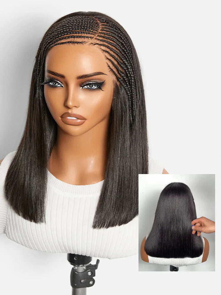 Side-Parted Fulani Braids Straight 13x4 Frontal Lace Bob Wig Pre-cut Lace Main image