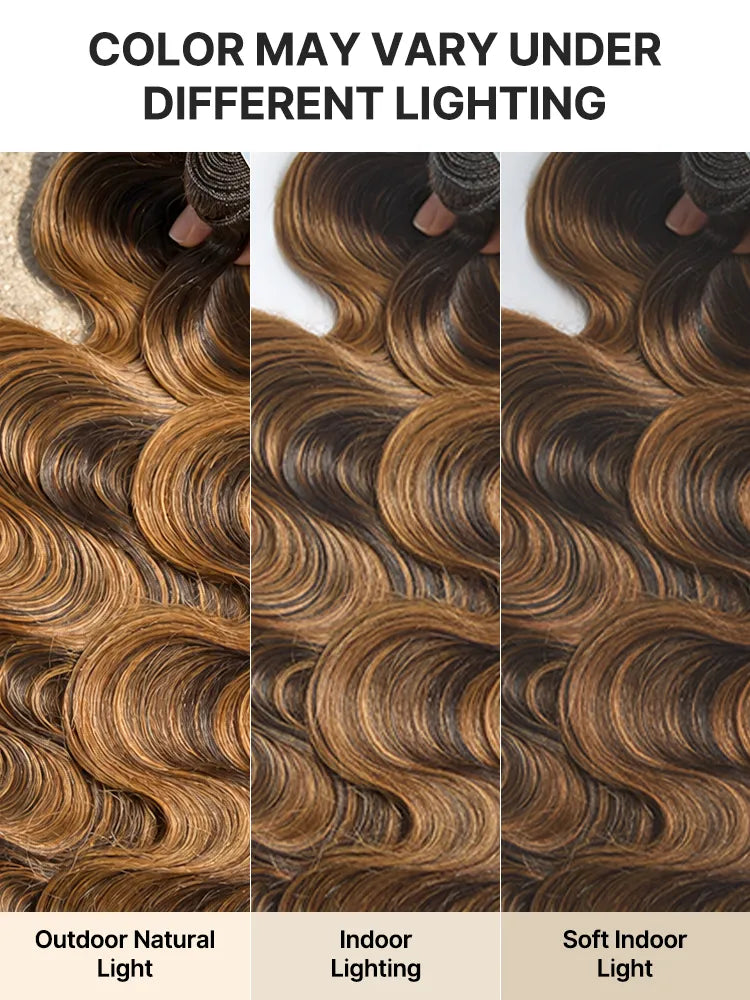 Brown Highlight Body Wave Bundles 100% Premium Remy Human Hair Bundles 1pc / 3pcs