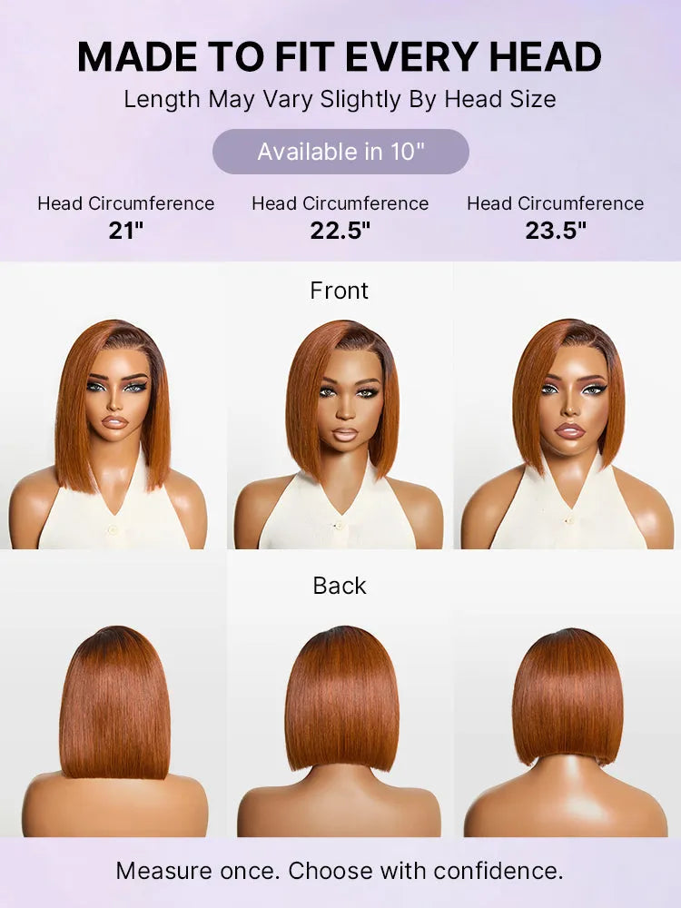 Ginger Ombre 13x4 Lace Front Glueless Blunt Cut Bob Human Hair Wig Pre-cut Lace