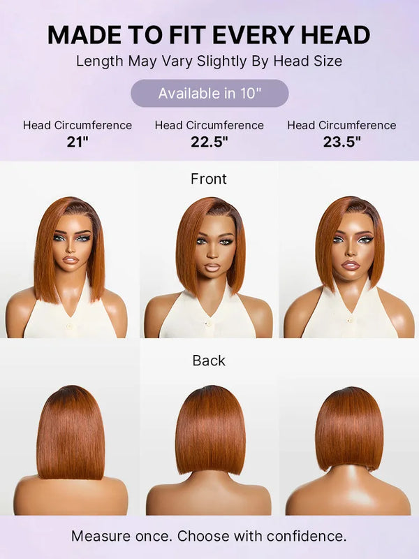 Ginger Ombre 13x4 Lace Front Glueless Blunt Cut Bob Human Hair Wig Pre-cut Lace