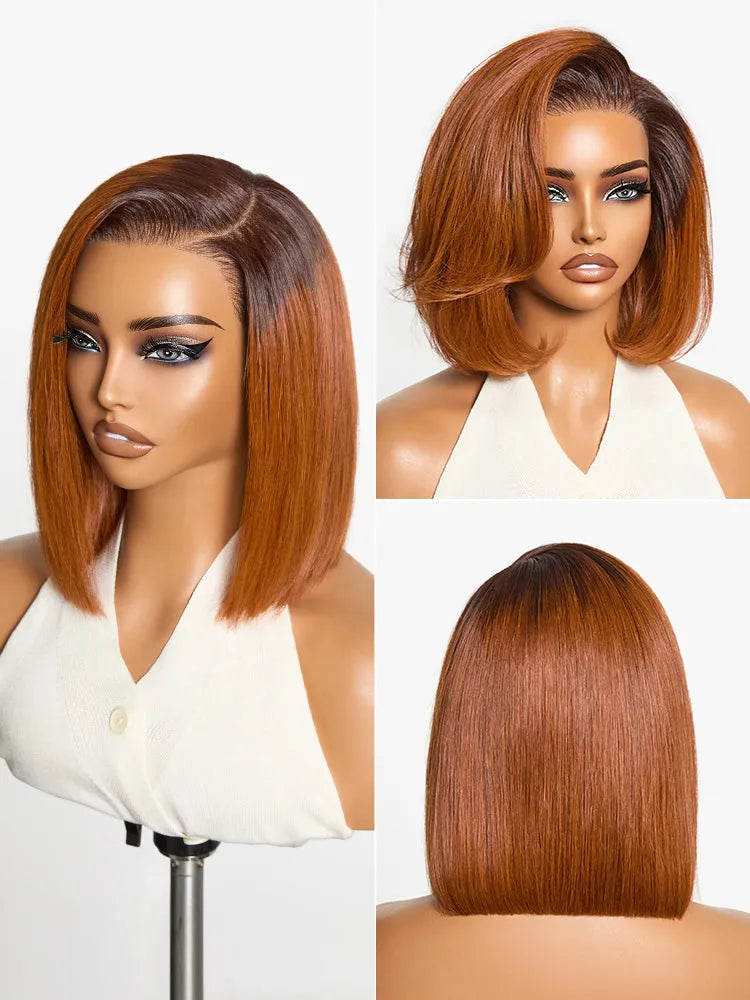 Ginger Ombre 13x4 Lace Front Glueless Blunt Cut Bob Human Hair Wig Pre-cut Lace Main image