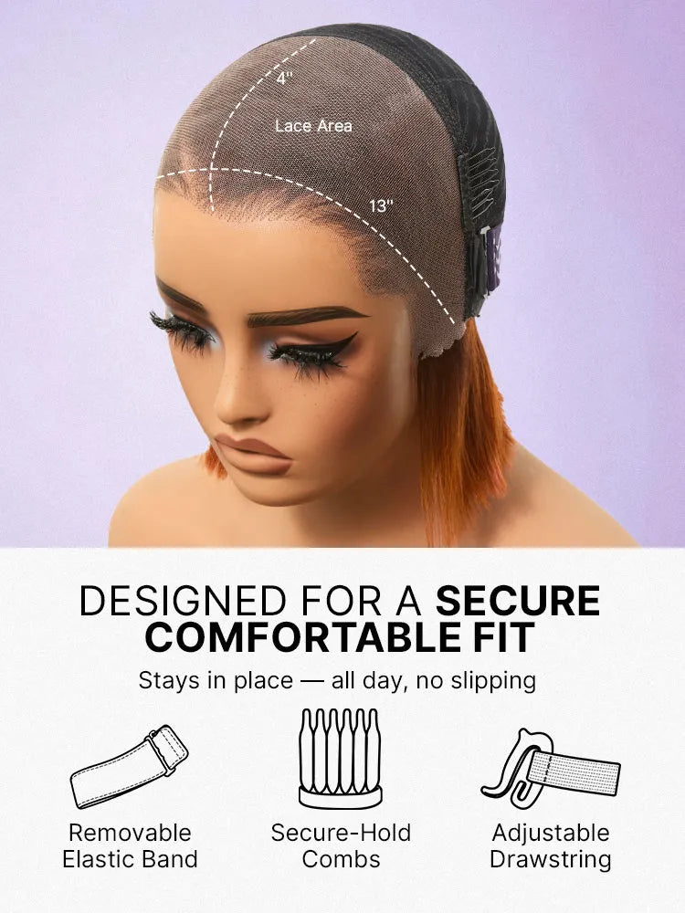 Ginger Ombre 13x4 Lace Front Glueless Blunt Cut Bob Human Hair Wig Pre-cut Lace