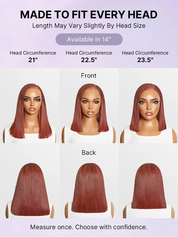 Trendy Copper Red Fulani Braids Straight 13x4 Frontal Lace Bob Wig Pre-cut Lace Drawstring Cap