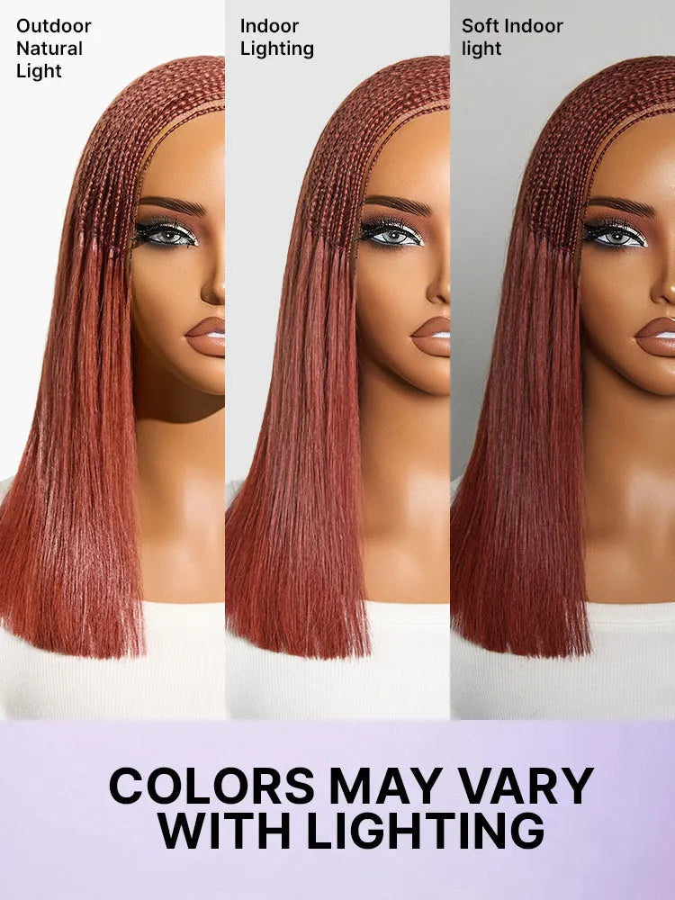 Trendy Copper Red Fulani Braids Straight 13x4 Frontal Lace Bob Wig Pre-cut Lace Drawstring Cap