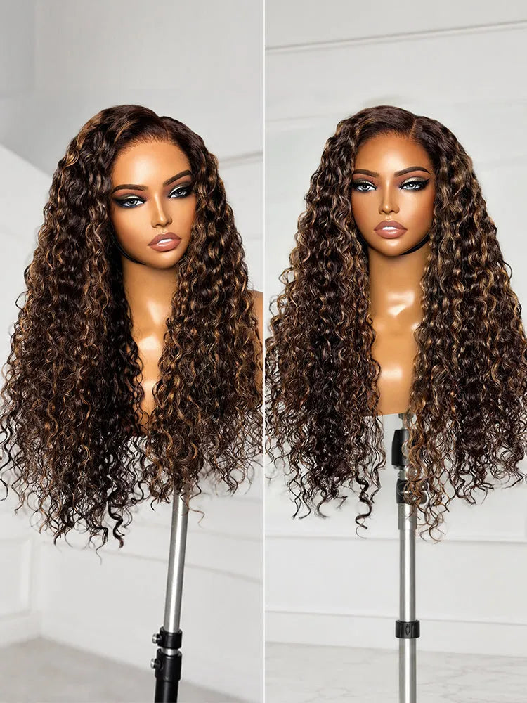 Luvme All-Day Comfort™ Wig PartingMax Brown Highlights Funmi Curly 7x6 Closure HD Lace Glueless Wig Pre Cut Lace Main image