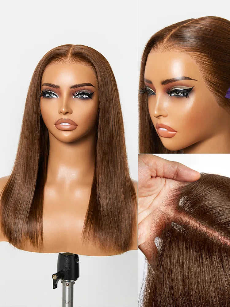 Rich Chocolate Brown Silky Straight 180% Density Glueless 13x4 Lace Frontal Wig Pre-Cut Lace Secondary image