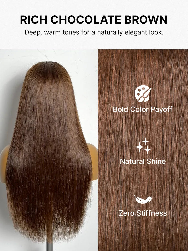 Rich Chocolate Brown Silky Straight 180% Density Glueless 13x4 Lace Frontal Wig Pre-Cut Lace