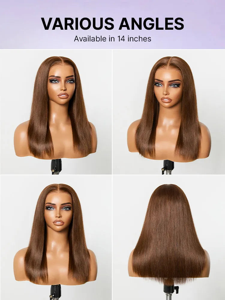 Rich Chocolate Brown Silky Straight 180% Density Glueless 13x4 Lace Frontal Wig Pre-Cut Lace